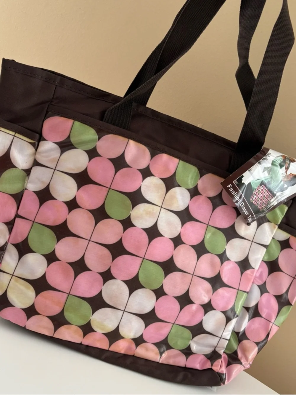 Fashion Diaper Tote - Brown & Pink Print